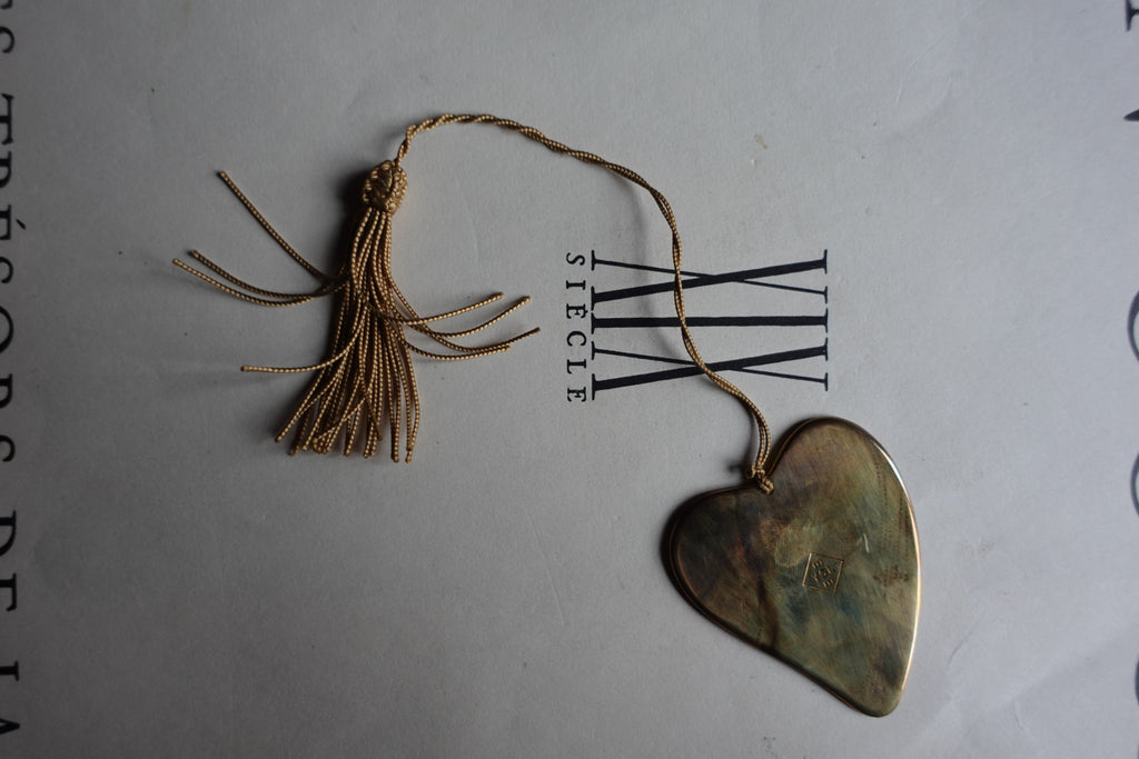 Brass Heart YSL Bookmark with Tassel Cord in a Crimson Velvet Pouch