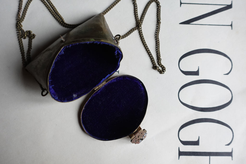 Rare Antique Brass Minaudière / Visiting Card Case Pendant Necklace