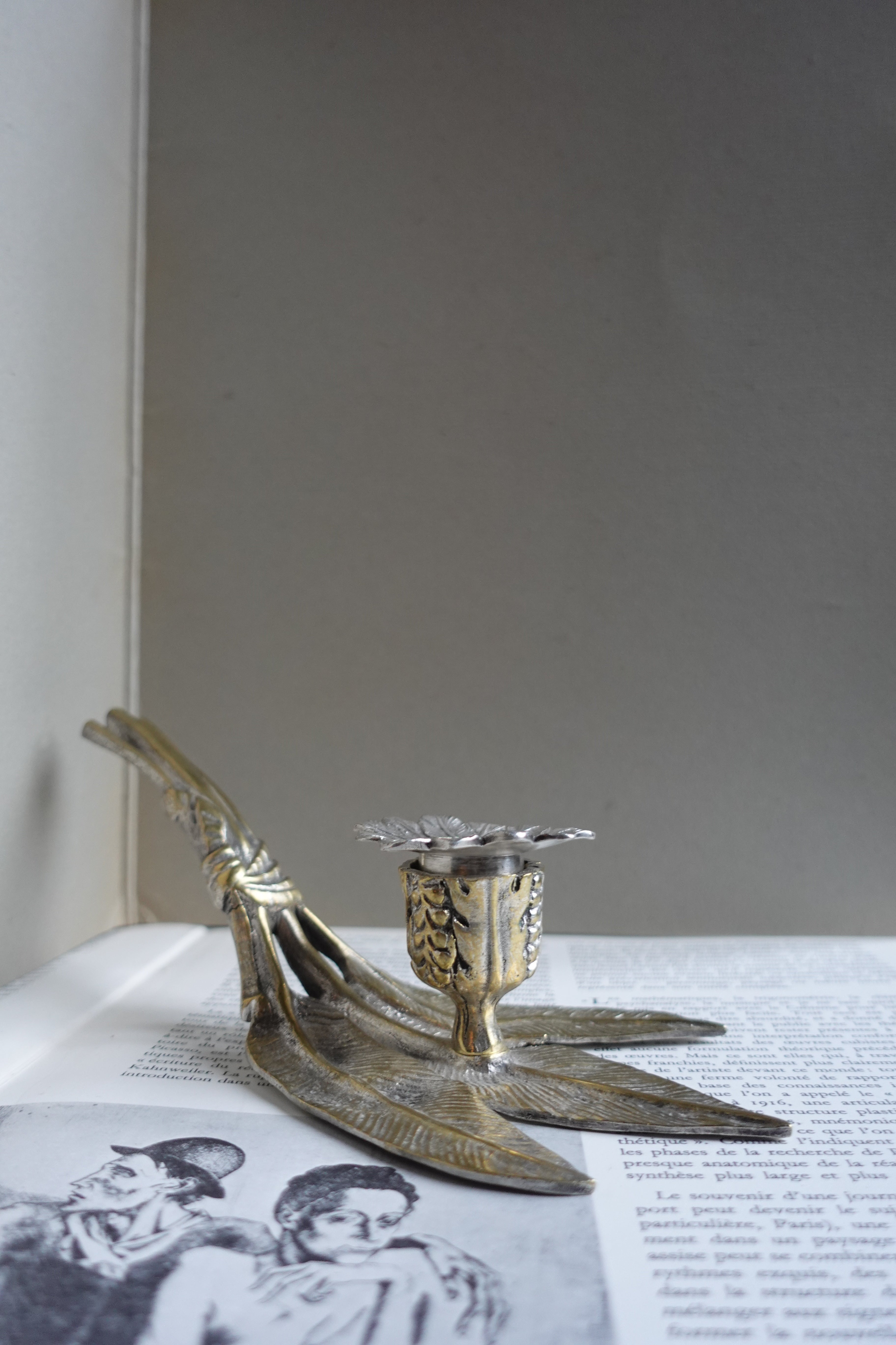 Silver & Brass Botanical Candle Holder