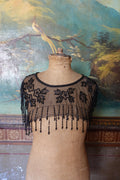 Rare Antique Black Jet Beaded Net Mourning Cape / Bertha Collar