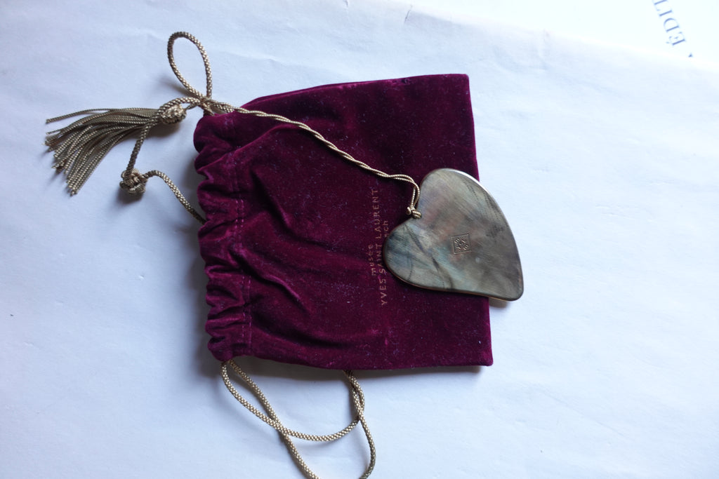 Brass Heart YSL Bookmark with Tassel Cord in a Crimson Velvet Pouch